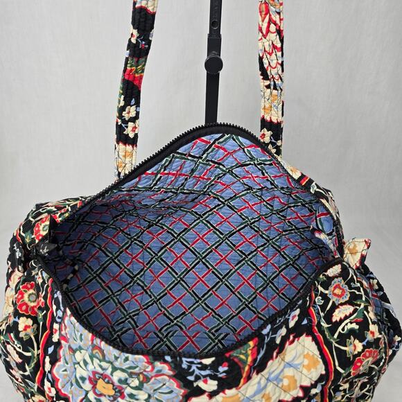 Vera Bradley Quilted Duffle Tote Bag Black Red Multi Floral - Picture 5 of 16
